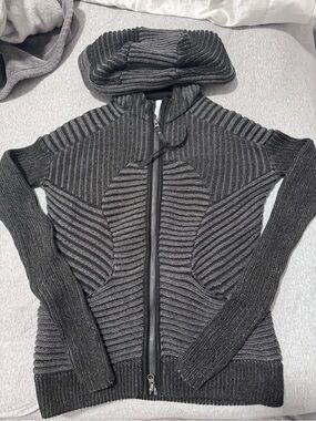 Lululemon Embrace Hoodie - Dark Gray Ribbed Zip-Up Hooded Sweater